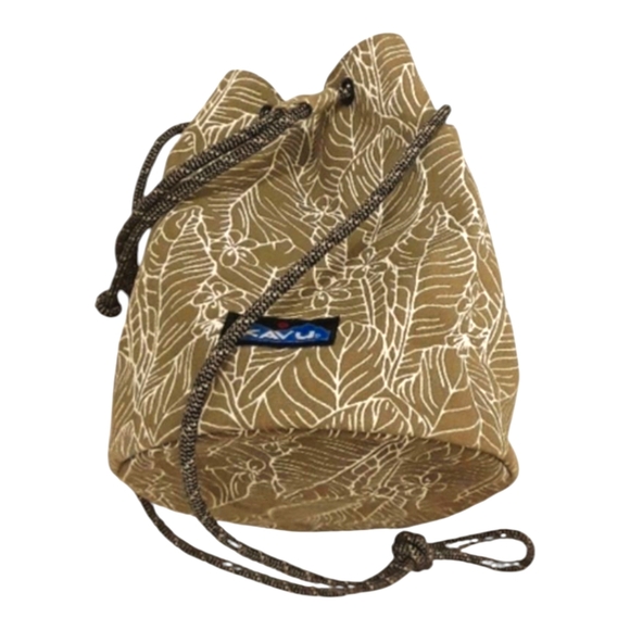 KAVU NWOT Mini Bucket Bag Purse Floral Leaf Taupe Crossbody Canvas Climbing Rope - Picture 1 of 3